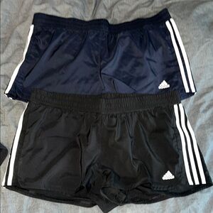 Adidas Black and Blue Athletic Shorts with Three-Stripe Design